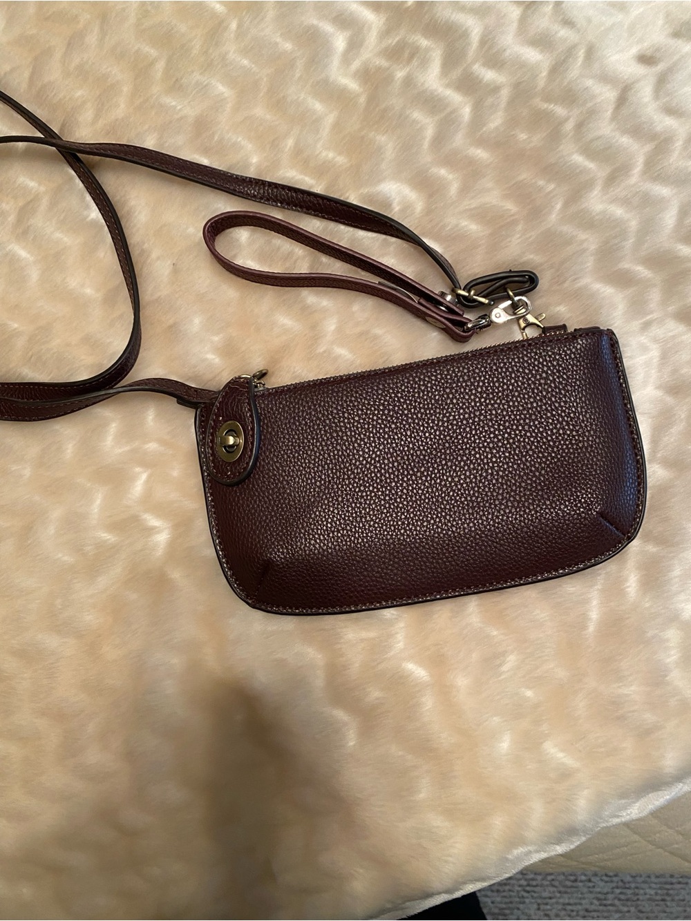 Classic Pebbled Leather Crossbody Bag in deep burgundy